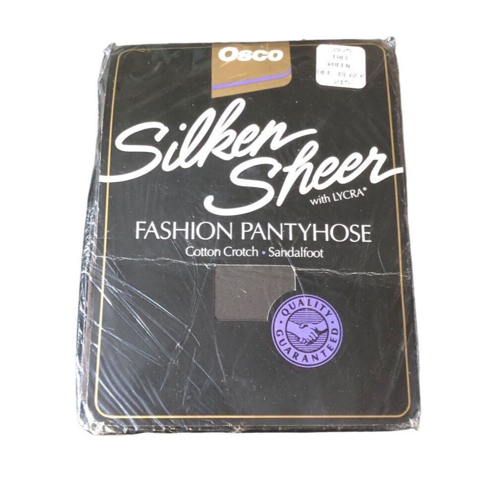 Vtg Osco Silken Sheer Fashion Pantyhose Off Black Stockings Size Tall Queen NOS